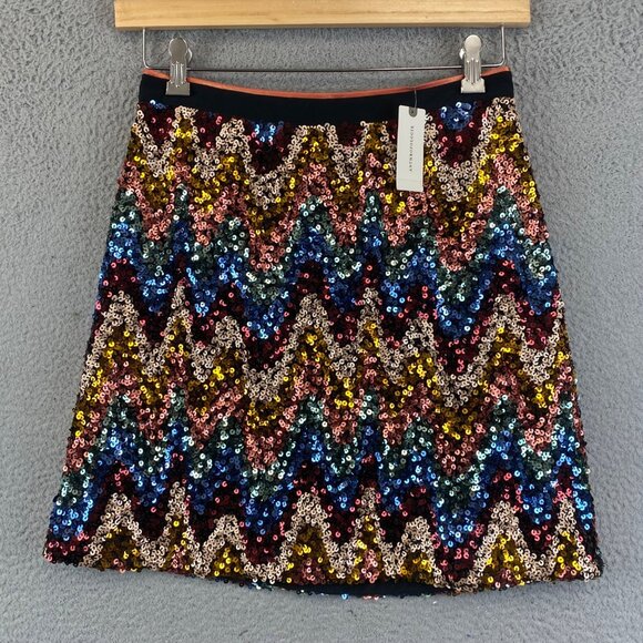 New Anthropologie MAEVE 6 Skirt Sequin Multicolor Zig Zag Chevron Party - Picture 4 of 16